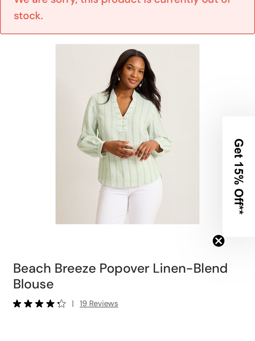 Tommy Bahama Light Green Striped Popover Blouse